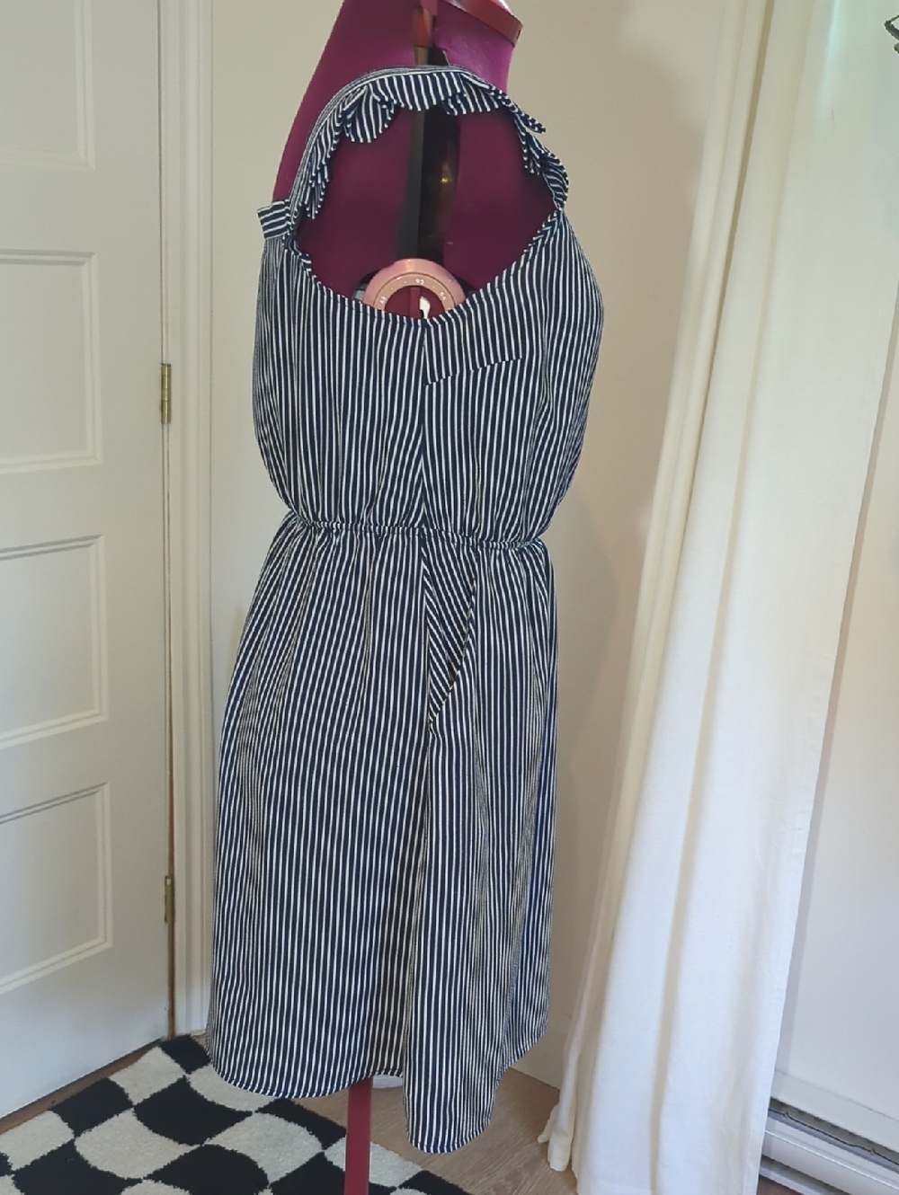 Blue & White Striped Square-Neck Midi Dress - Picture 4 of 6
